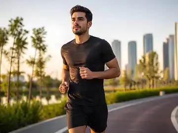 دوندۀ جوان در پارک شهری