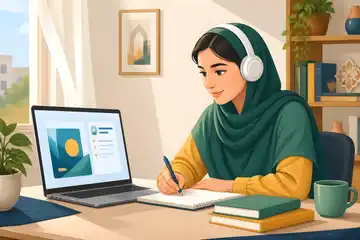 دانشآموز در حال یادگیری آنلاین