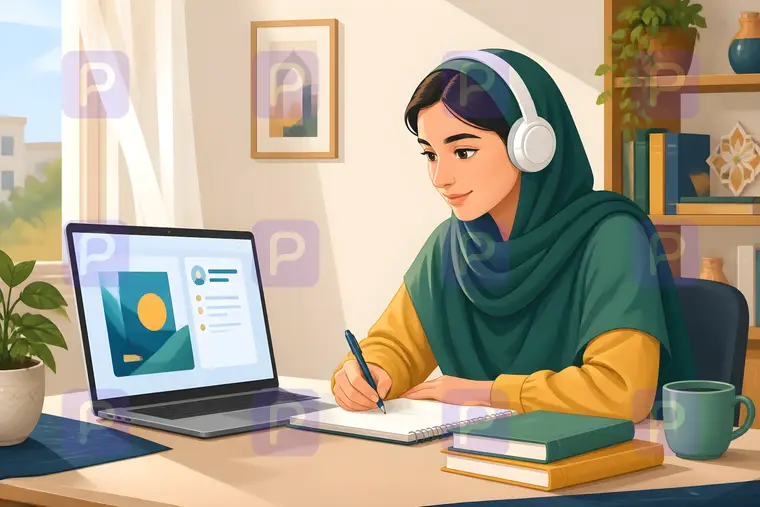 دانشآموز در حال یادگیری آنلاین