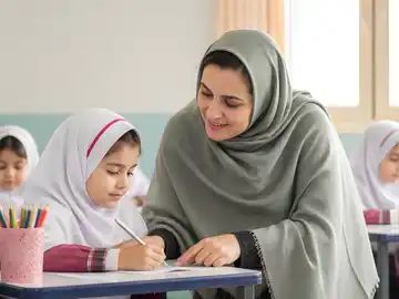 معلم کنار دانش‌آموز