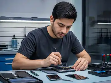 تعمیرکار گوشی در کارگاه مدرن
