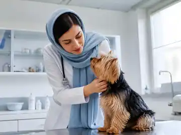 معاینه مهربانانه سگ در کلینیک
