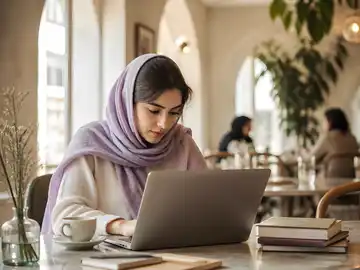 دانشجوی جوان در کافه