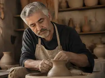 سفالگر در حال شکل‌دهی گل