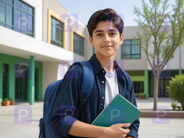 دانشآموز باانگیزه در حیاط مدرسه