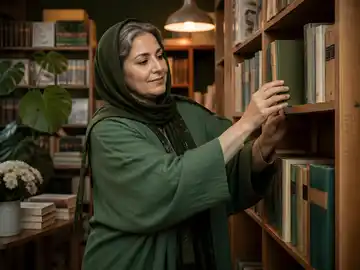 کتابدار در کتابفروشی دنج