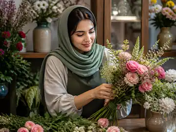 گل‌آرایی در فضای گل‌فروشی