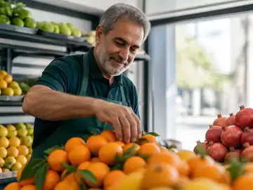 چیدمان میوه در مغازه محلی