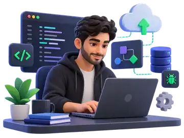 برنامه‌نویس جوان کنار لپ‌تاپ