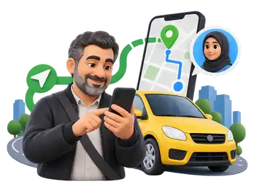 راننده تاکسی اینترنتی در حال بررسی درخواست سفر