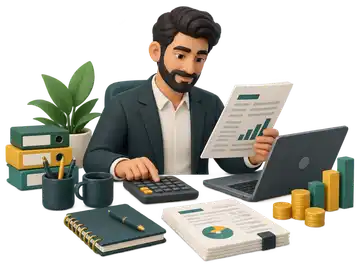 حسابدار در حال بررسی گزارش مالی